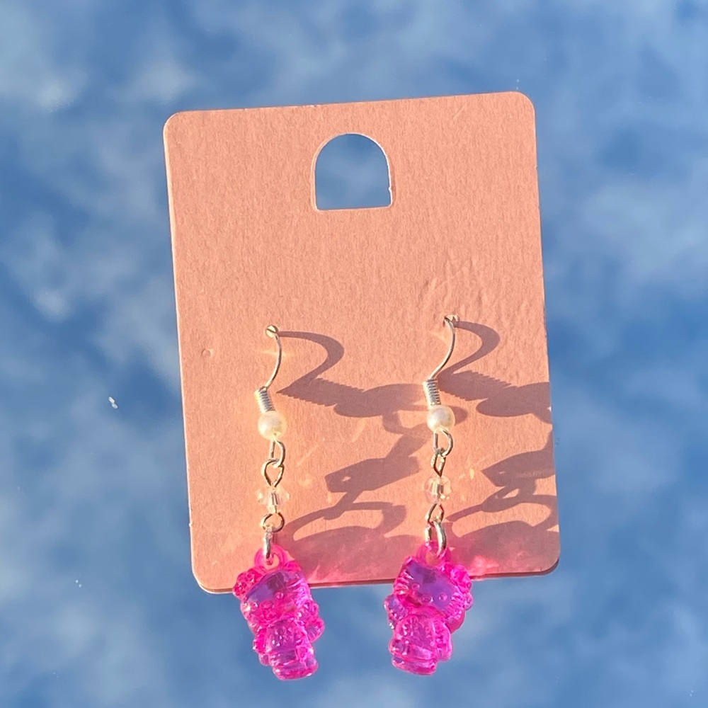 Handmade Sanrio Hello Kitty Kawaii Hot Pink Dangle Earrings Y2k Cyber Ae…
